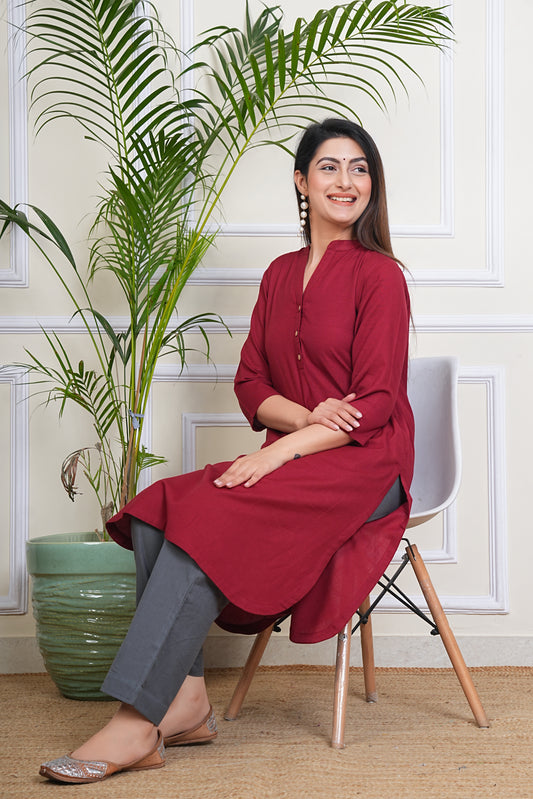 Premium Cotton Office Wear Kurta Set (Maroon)
