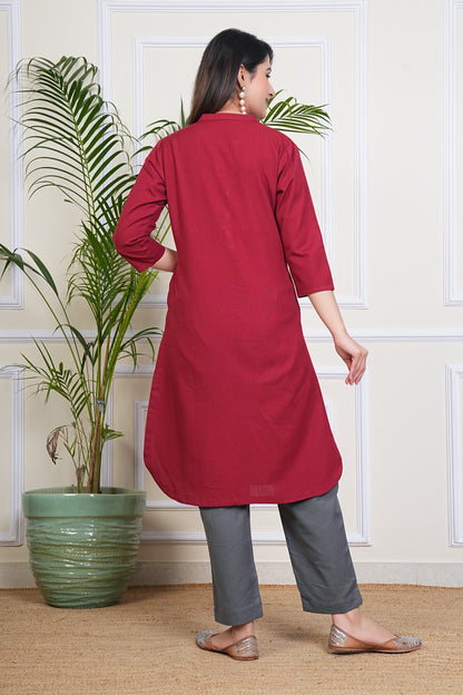 Premium Cotton Office Wear Kurta Set (Maroon)