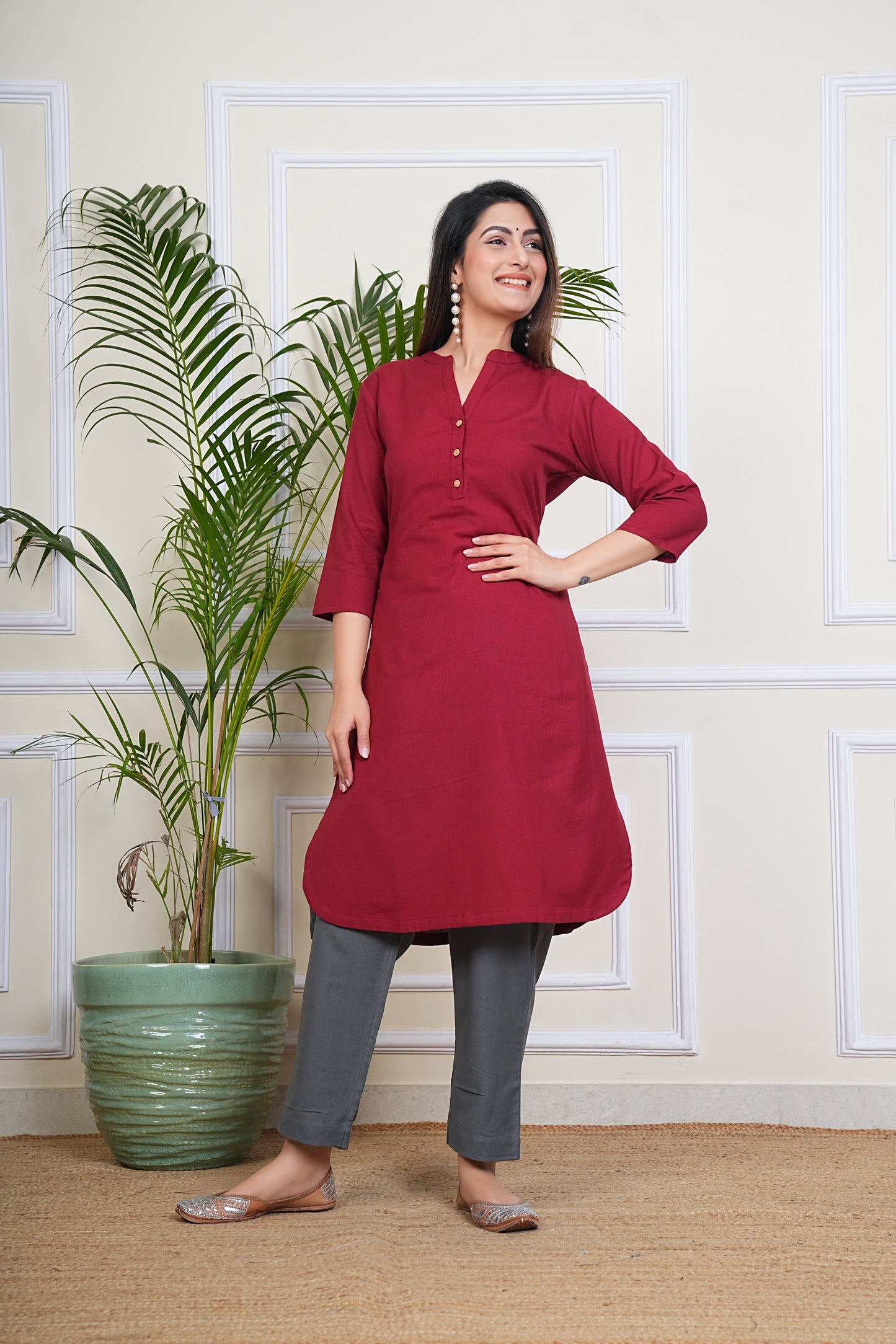 Premium Cotton Office Wear Kurta Set (Maroon)