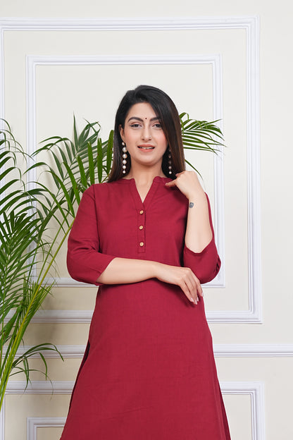 Premium Cotton Office Wear Kurta Set (Maroon)