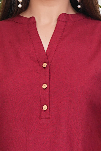 Premium Cotton Office Wear Kurta Set (Maroon)