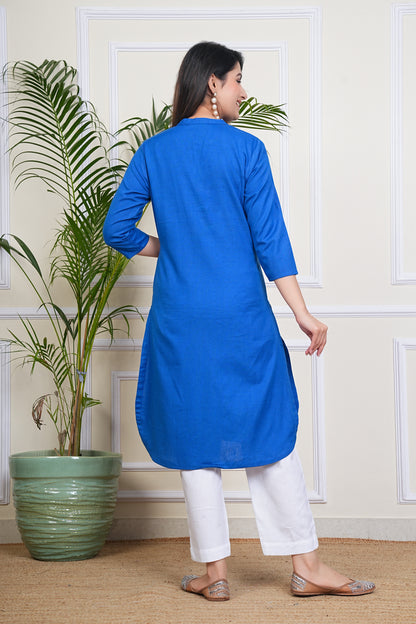 Premium Cotton Office Wear Kurta Set (Blue)