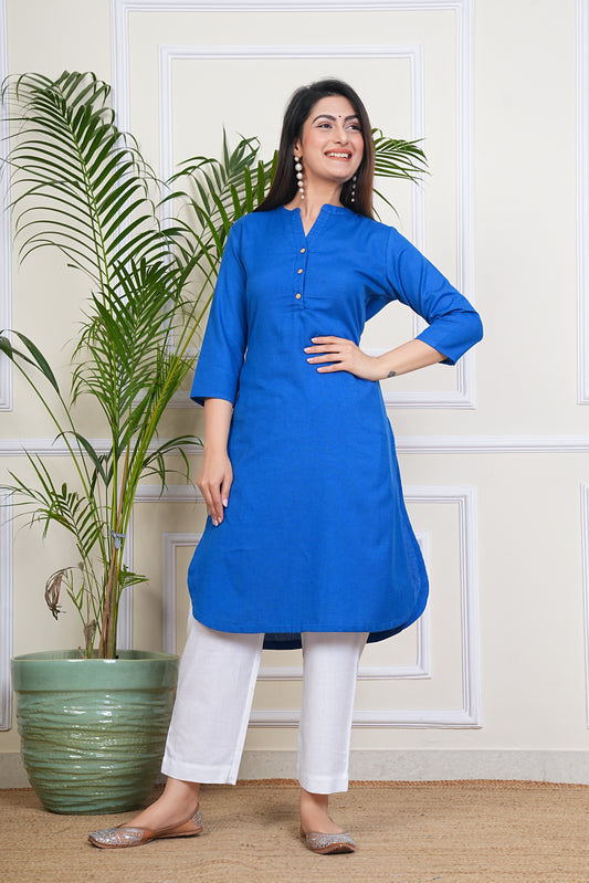 Premium Cotton Office Wear Kurta Set (Blue)