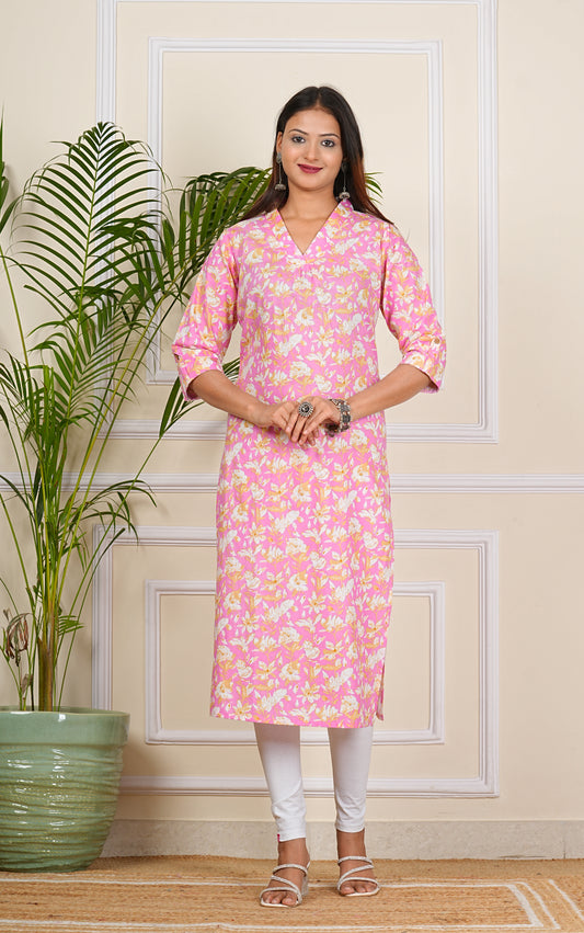 Women's Cotton Straight Kurti with Pant