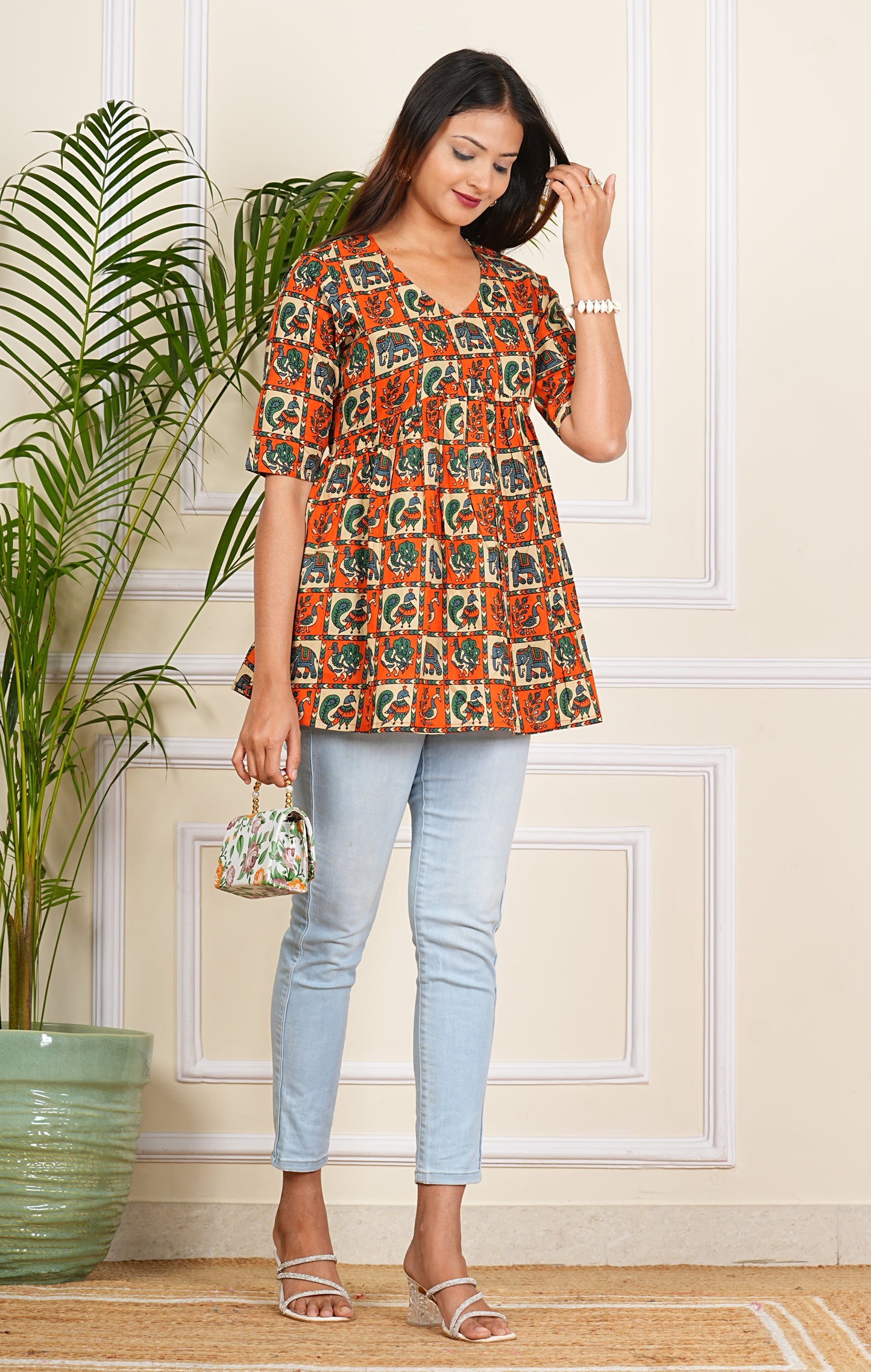 Women's Cotton Printed Western Top