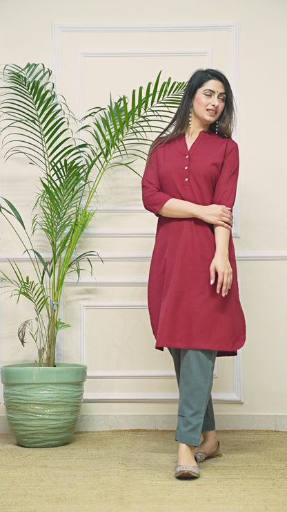 Premium Cotton Office Wear Kurta Set (Maroon)