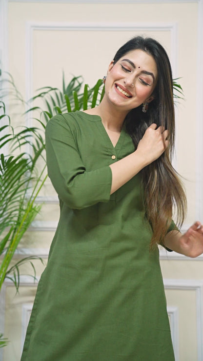 Premium Cotton Office Wear Kurta Set (Army Green)